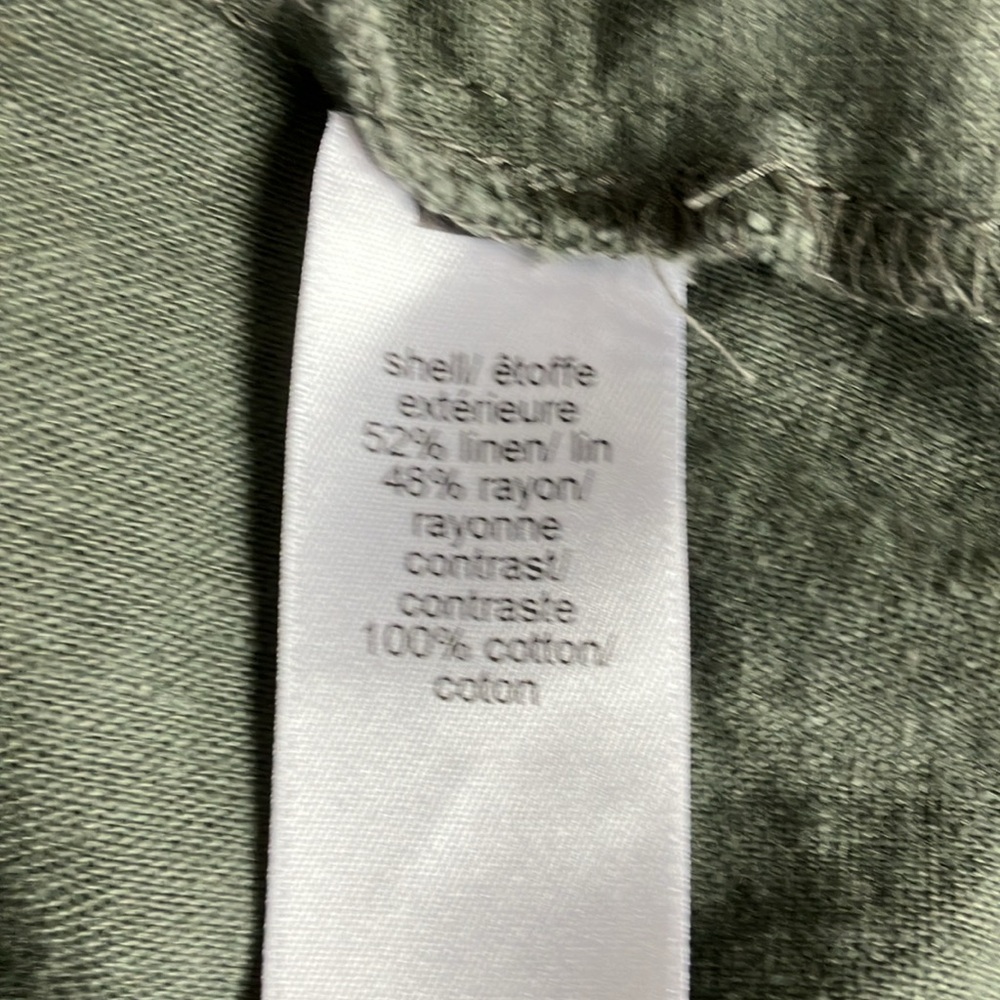 M MAURICES OLIVE GREEN ZIP FRONT & POCKET LACE INSET ARMS LINEN BLEND JACKET - Picture 7 of 8